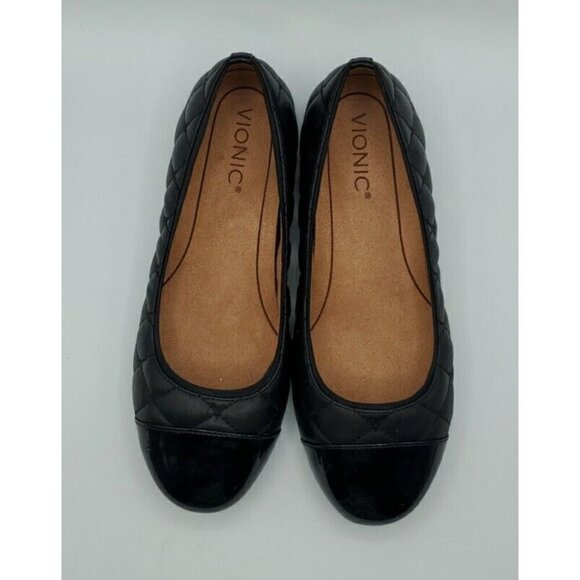 Vionic Shoes Womens Black Leather Quilted Desiree Cap Toe Ballet Flats Casual 7 - Picture 3 of 13